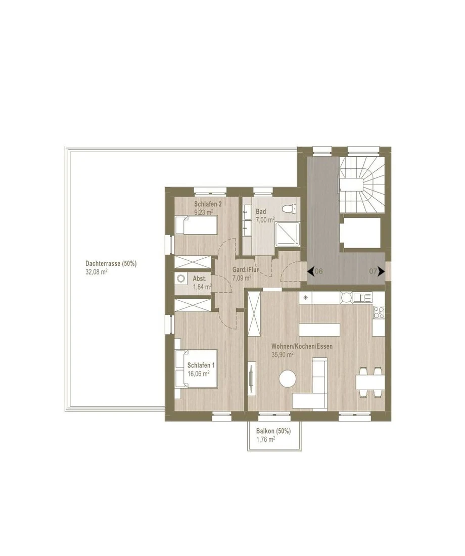 Grundriss Wohnung 6, 1. Obergeschoss