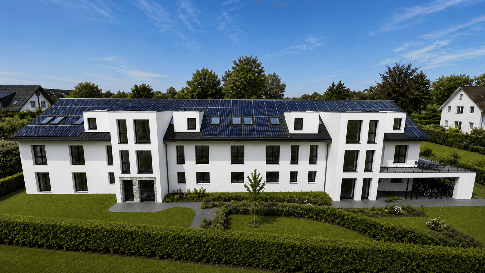 PHILION HOME, An der Brotkuhle 4–6 in Paderborn-Elsen: Eingangsseite mit beiden Treppenhäusern (Visualisierung)