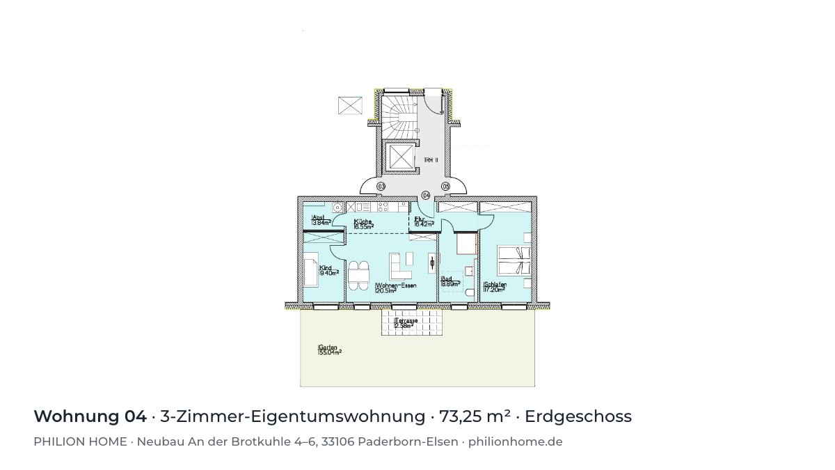 Grundriss Wohnung 04: 3-Zimmer-Eigentumswohnung, 73,25 m², Erdgeschoss, An der Brotkuhle 4–6, Paderborn-Elsen